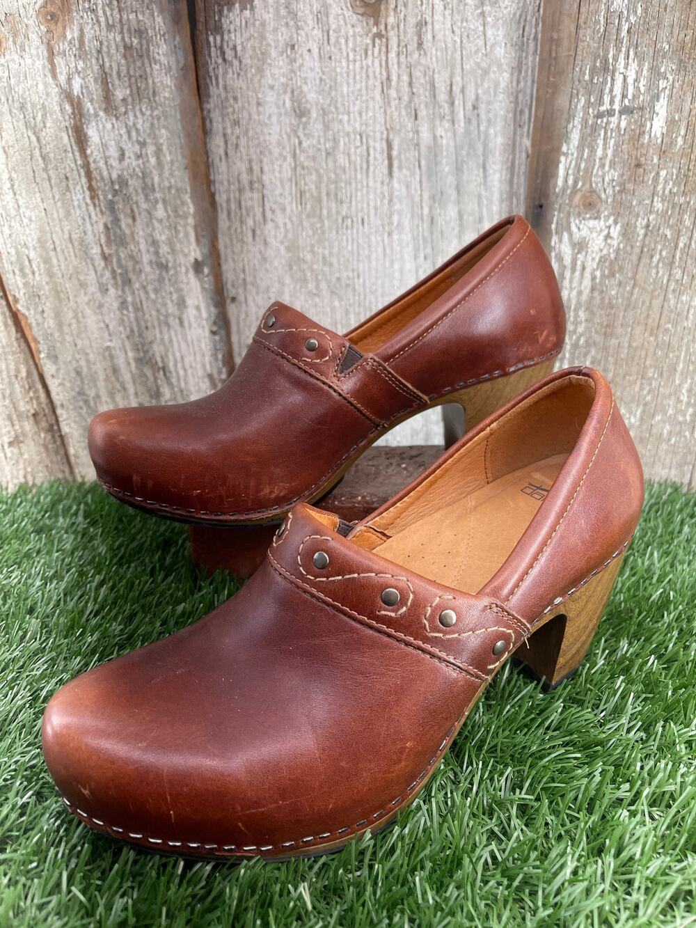 Dansko Riki Clog Brown Leather Embellished Professional Shoe Women's EU40